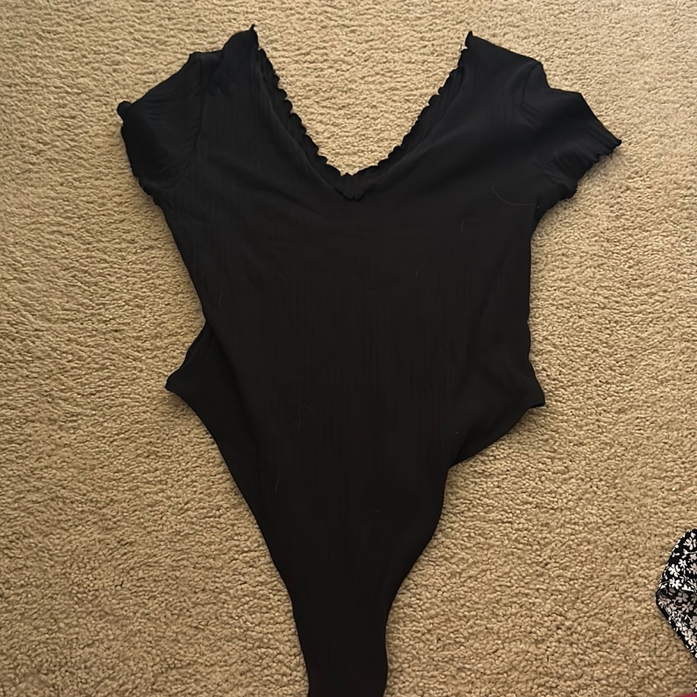 SHEIN Lettuce Trim Ribbed Bodysuit